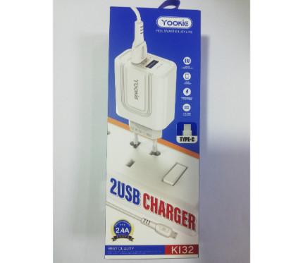 Chargers + Cables Yookie Charger 2 Output and roid and IOS KI32 2.4A and Type c cable